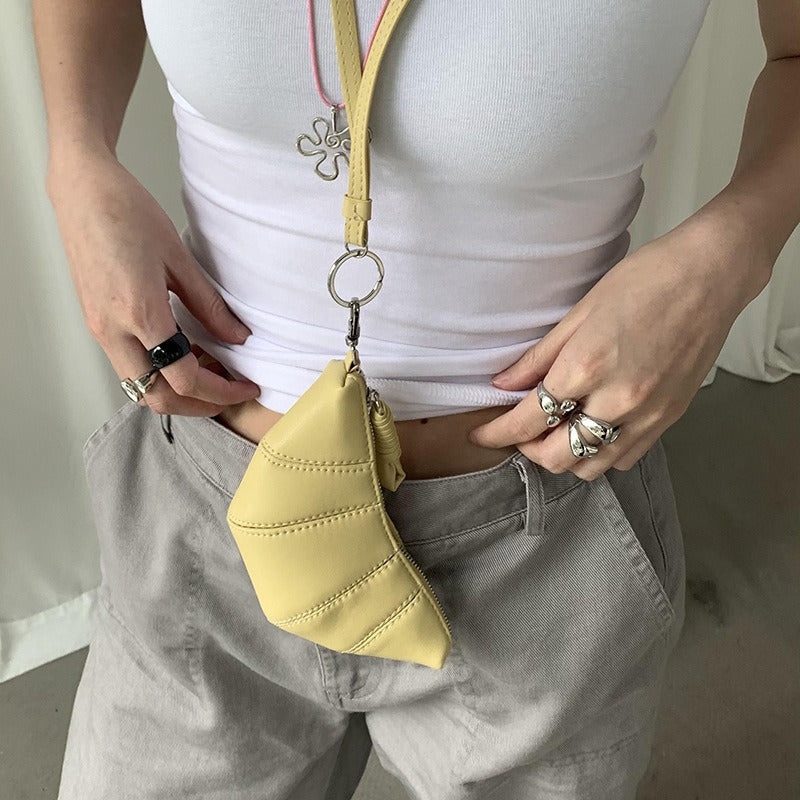 Yellow Cute Crossbody Coin Purse | Mini Croissant Design Shoulder Bag | Small PU Leather Portable Makeup & Earphone Pouch Main image
