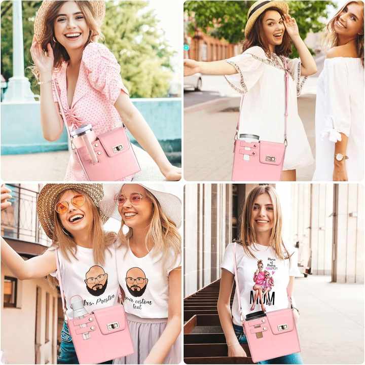 Pink Portable Beverage Bottle Cup Holder Bag | Trendy Crossbody Design for Daily Commute���No water cup���