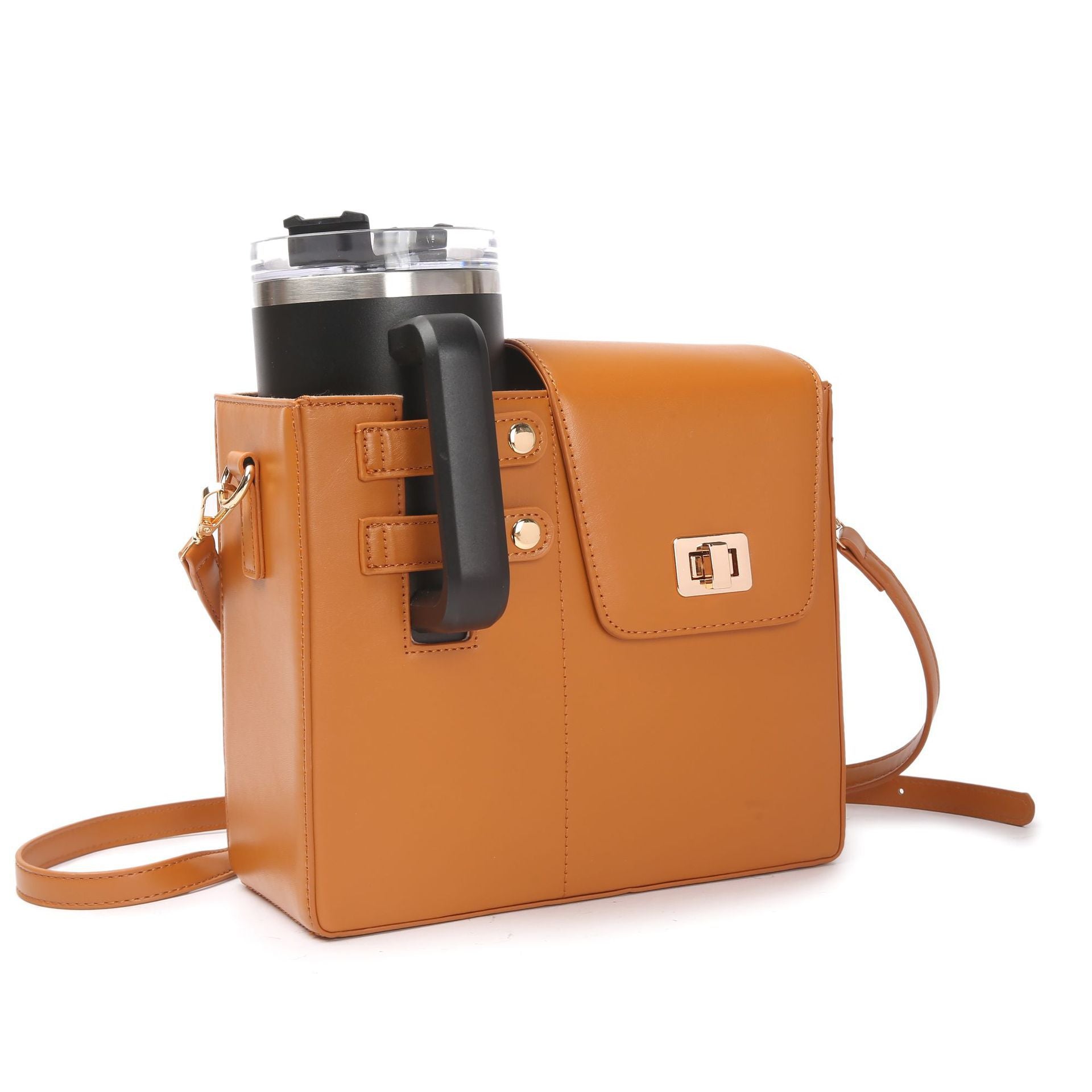 Brown Portable Beverage Bottle Cup Holder Bag | Trendy Crossbody Design for Daily Commute(No water cup) Main image