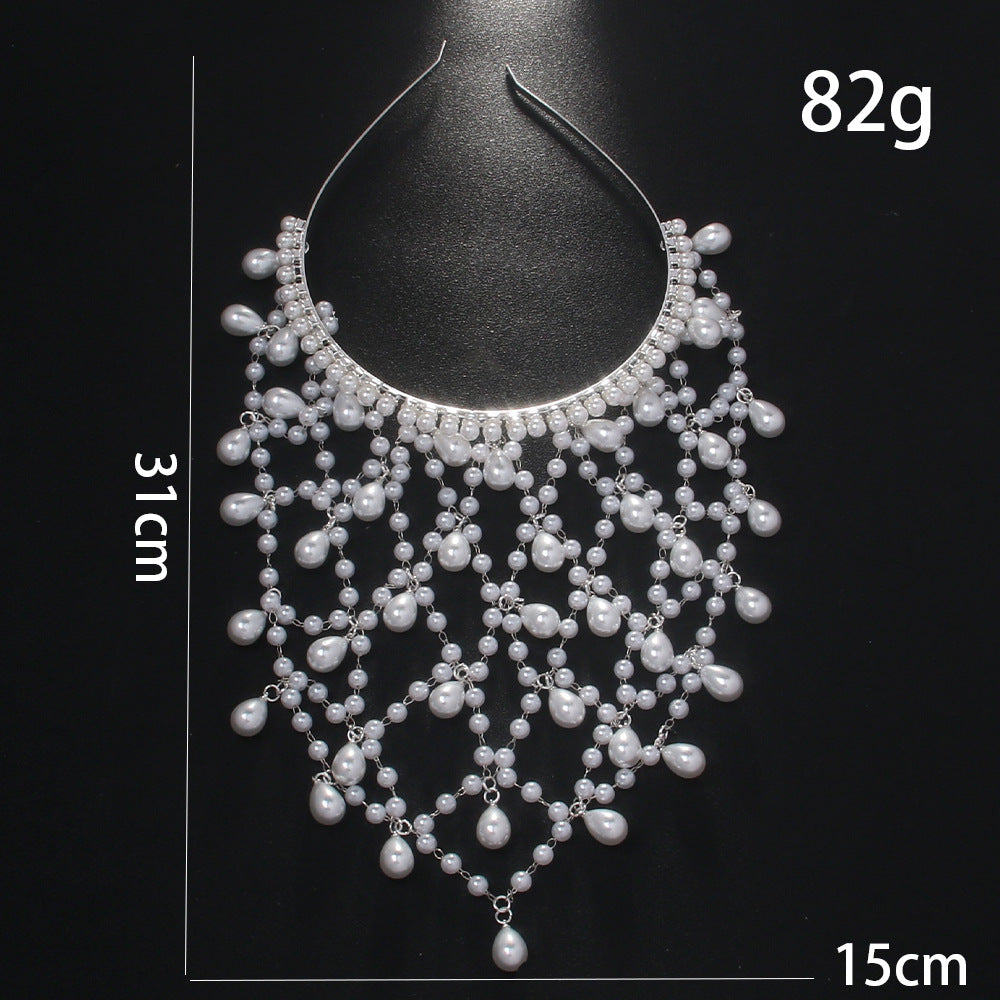 Silver Bohemian Pearl Net Headband ��� Vintage Mesh Hair Accessory for Women | Elegant Faux Pearl Bridal Hairpiece