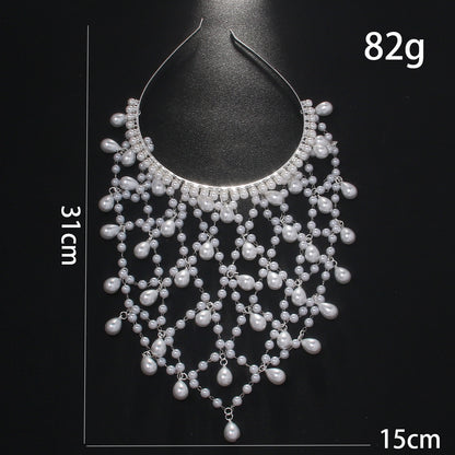 Silver Bohemian Pearl Net Headband ��� Vintage Mesh Hair Accessory for Women | Elegant Faux Pearl Bridal Hairpiece