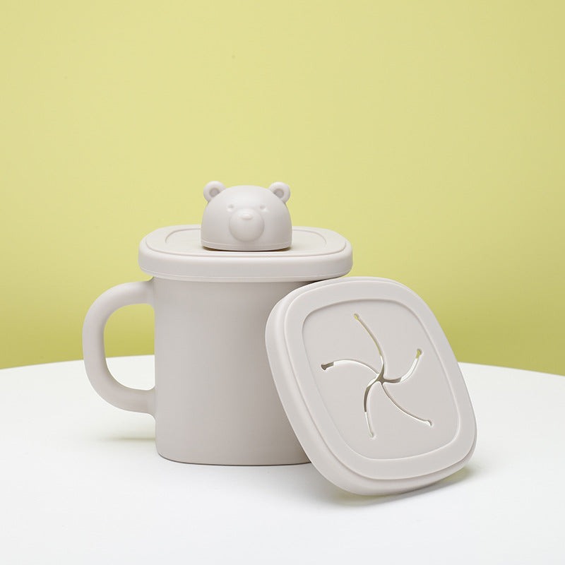 Light Brown Silicone Baby Training Cup with Dual Handles, Duck-Bill & Snack Cup Lids, Spill-Proof & Drop-Proof Main image