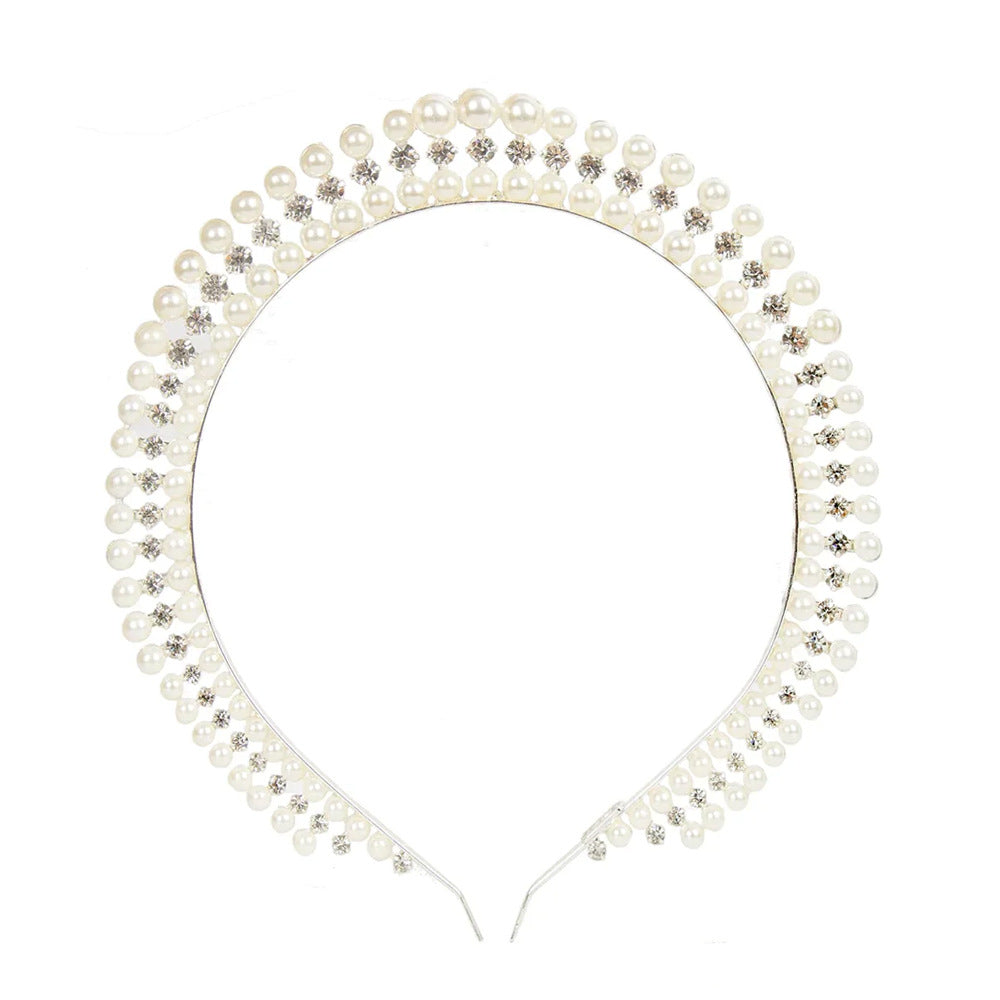 Silver Elegant Faux Pearl Bridal Headband ��� Multi-Layer Vintage Princess Tiara for Weddings and Formal Occasions, Lightweight Design