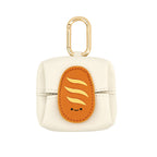 Bread Pattern White Cute Multifunctional Mini Leather Coin Purse with Keychain for Lipstick, Bluetooth Earbuds, and Small Essentials