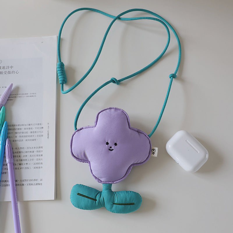 Purple Mini Crossbody Coin Purse & Earphone Pouch - Adorable Floral Design, Small Bag for Lipsticks, Lightweight Travel Essentials Main image