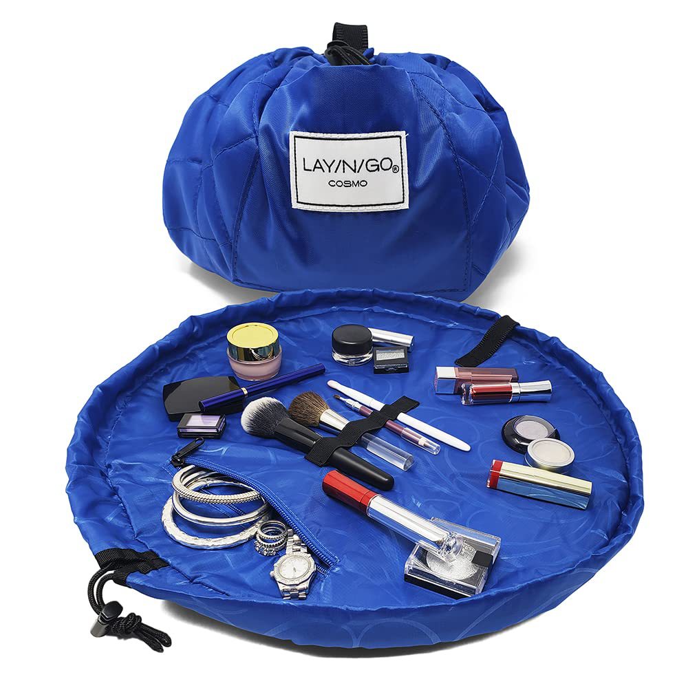 Blue Portable Drawstring Cosmetic Storage Bag for Travel and Daily Use(Cosmetics pictured are photo props and are not included) Main image
