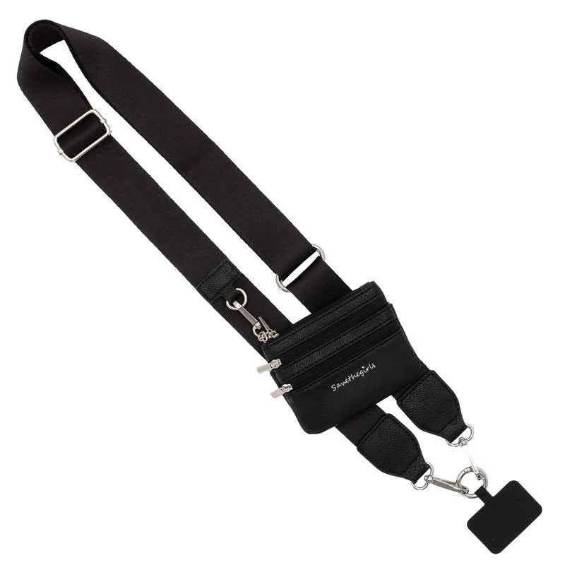 Black Adjustable Crossbody Strap with Mini Pouch - Versatile Replacement Shoulder Strap Main image
