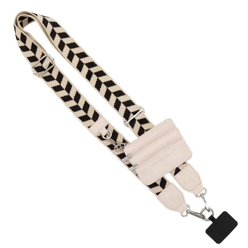 Black and White Patchwork Adjustable Crossbody Strap with Mini Pouch - Versatile Replacement Shoulder Strap Main image