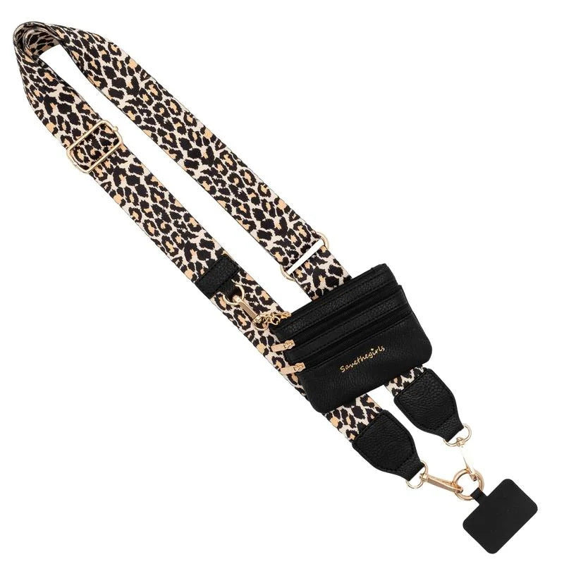 Leopard Pattern Patchwork Adjustable Crossbody Strap with Mini Pouch - Versatile Replacement Shoulder Strap Main image