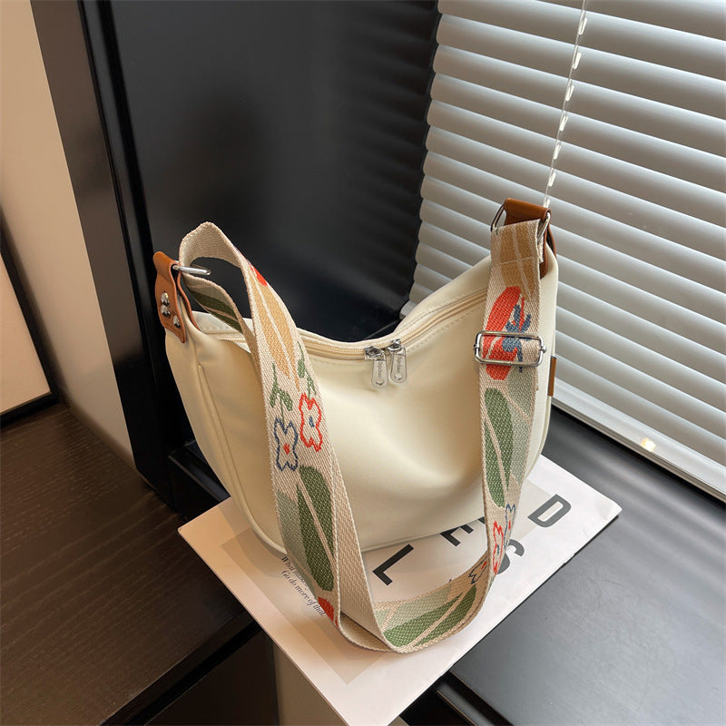 Off White With Colored Suspenders Large Capacity Canvas Shoulder Bag - Casual Crossbody Dumpling Bag Main image