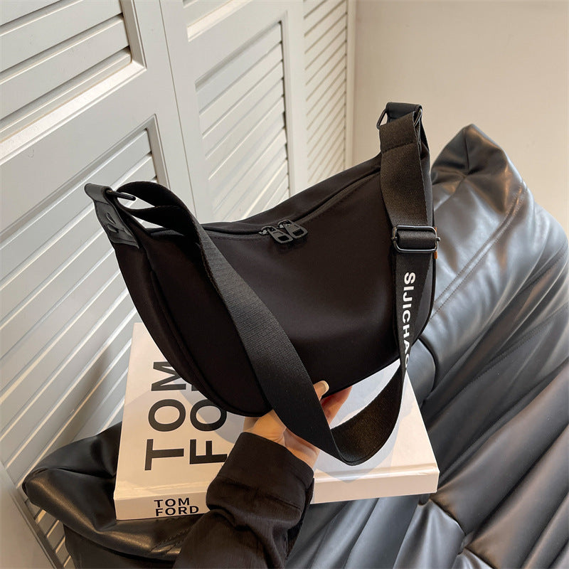 Black With Black Suspenders Large Capacity Canvas Shoulder Bag - Casual Crossbody Dumpling Bag Main image
