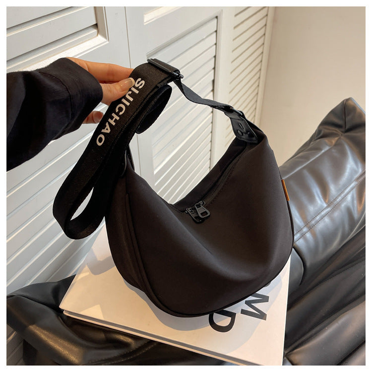 Black With Black Suspenders Large Capacity Canvas Shoulder Bag - Casual Crossbody Dumpling Bag Secondary image