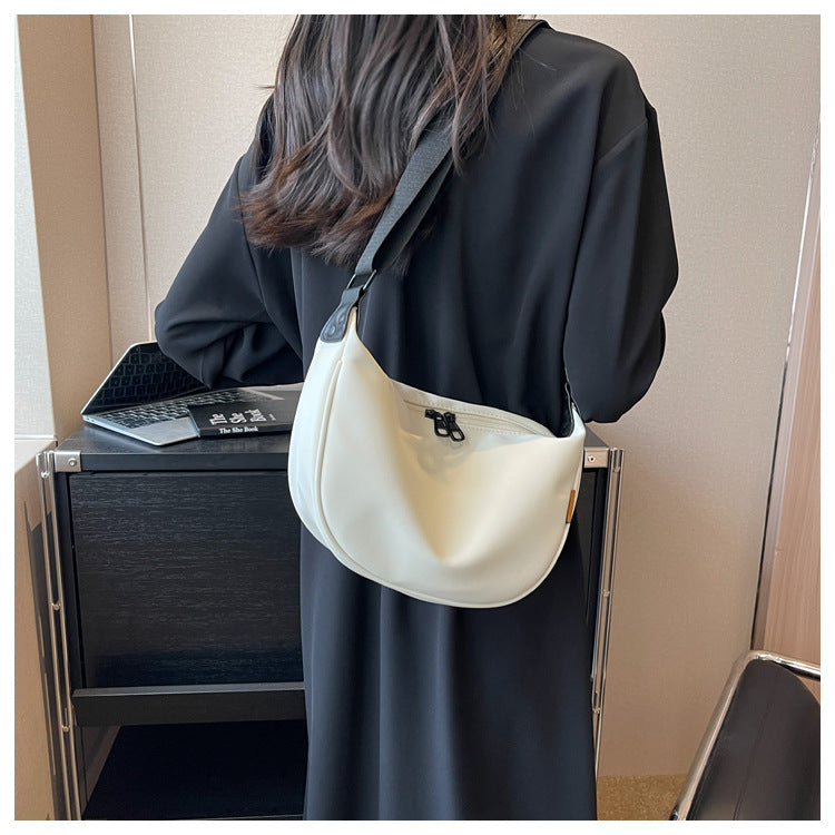 Off White With Black Suspenders Large Capacity Canvas Shoulder Bag - Casual Crossbody Dumpling Bag Secondary image