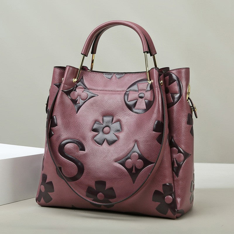 Purple Elegant Embossed PU Leather Tote Bag for Women - Large Capacity Handbag with Inner Pouch Main image