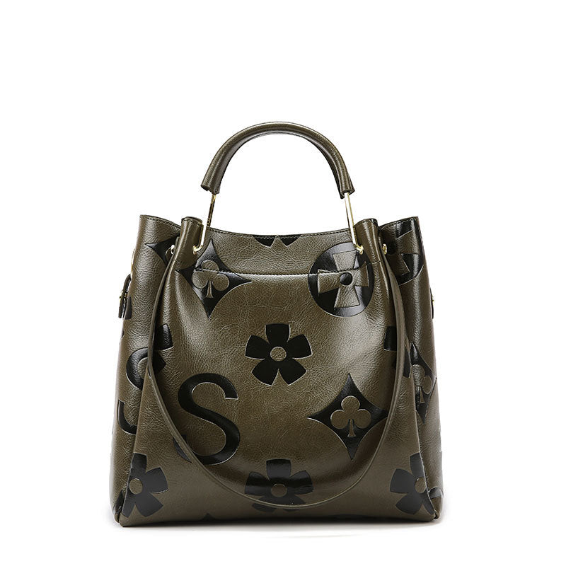 Dark Green Elegant Embossed PU Leather Tote Bag for Women - Large Capacity Handbag with Inner Pouch Main image