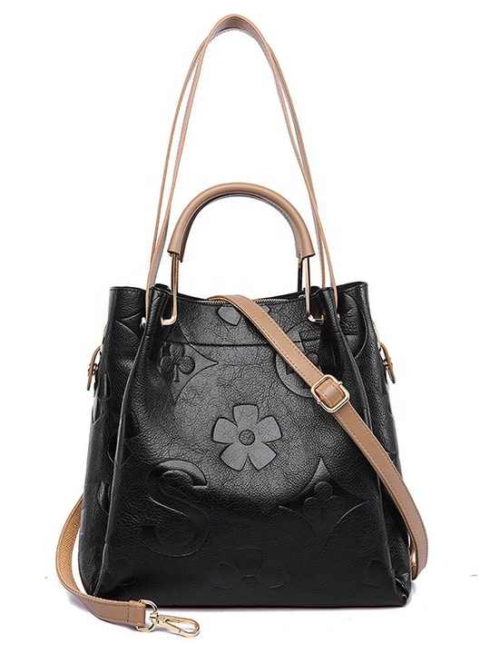 Dark Red Elegant Embossed PU Leather Tote Bag for Women - Large Capacity Handbag with Inner Pouch Secondary image