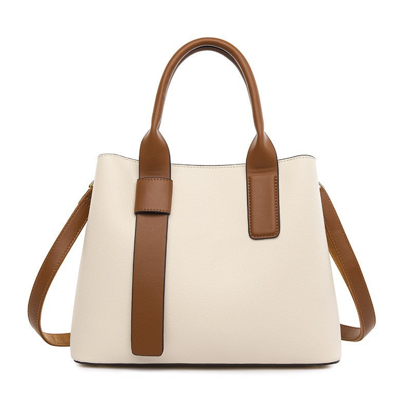 Off White And Brown Retro Fashion Handbag - Elegant Tote with Large Capacity for Work and Daily Use Main image