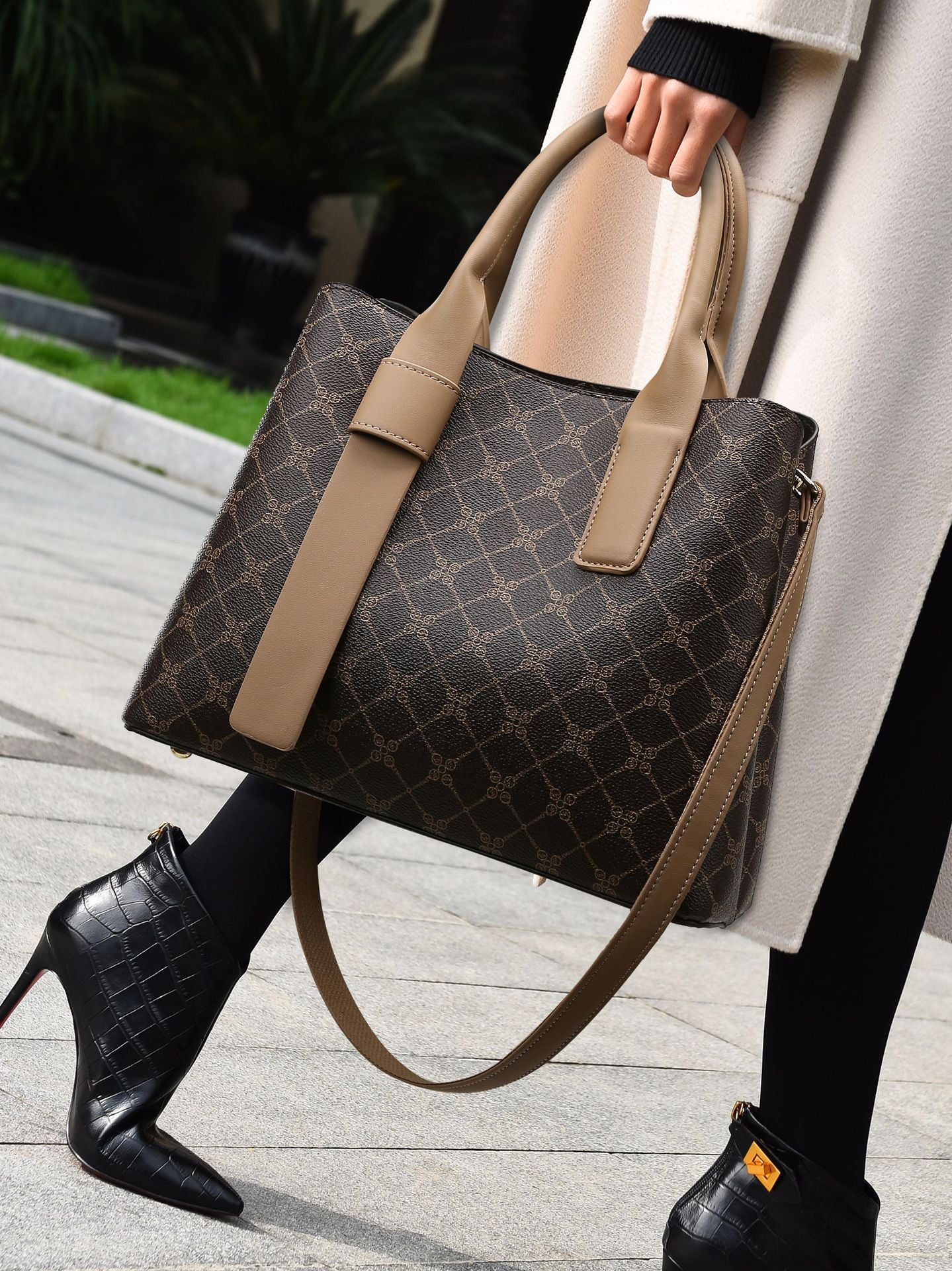 Light Brown And Brown Retro Fashion Handbag - Elegant Tote with Large Capacity for Work and Daily Use Secondary image