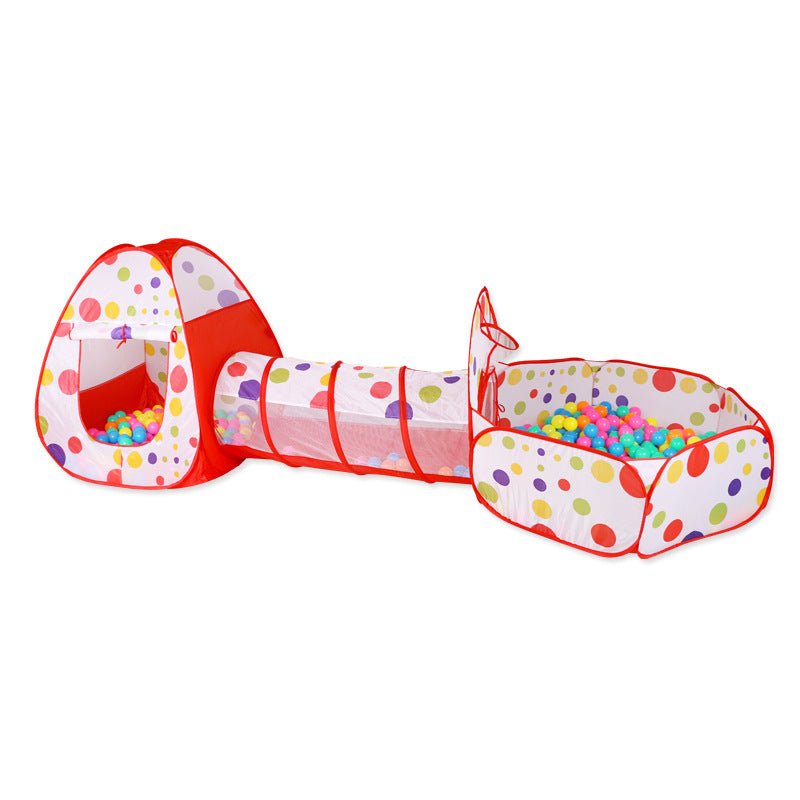 Red 3-in-1 Kids Play Tent Set - Foldable Indoor/Outdoor Tunnel and Ball Pit with Fence Main image
