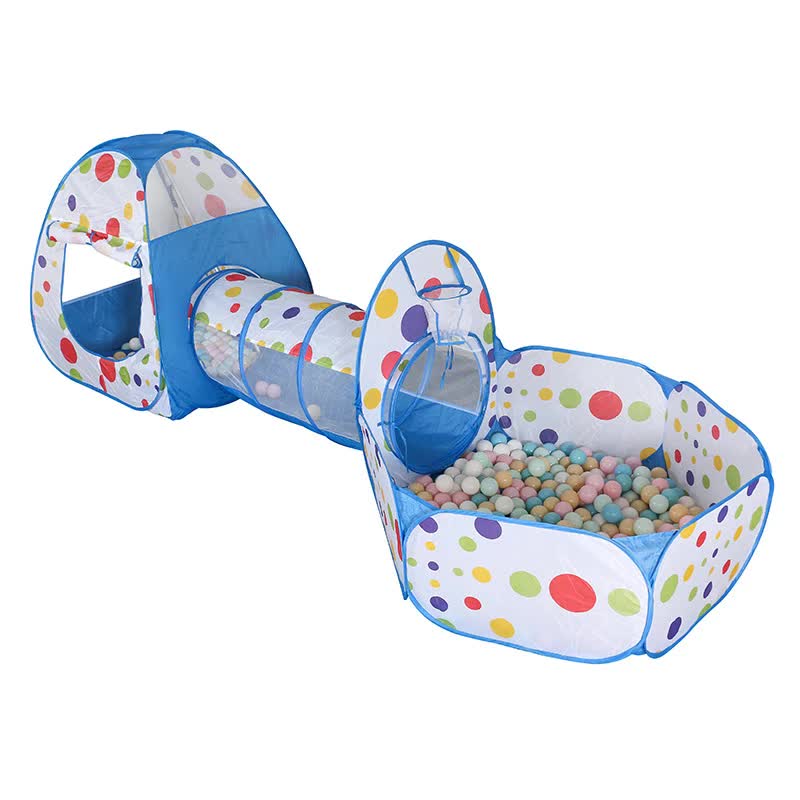 Blue 3-in-1 Kids Play Tent Set - Foldable Indoor/Outdoor Tunnel and Ball Pit with Fence Main image