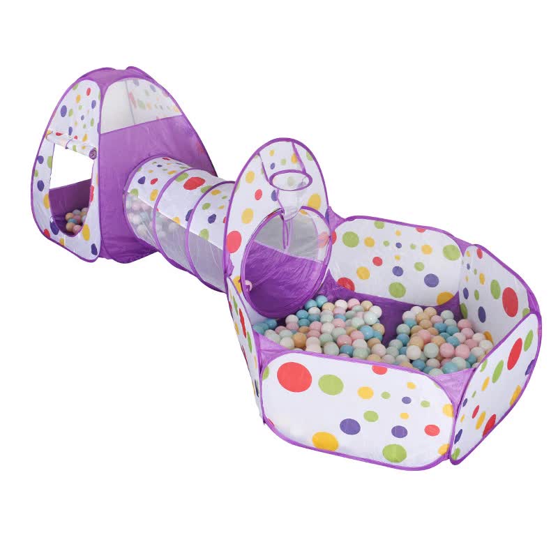 Purple 3-in-1 Kids Play Tent Set - Foldable Indoor/Outdoor Tunnel and Ball Pit with Fence Main image
