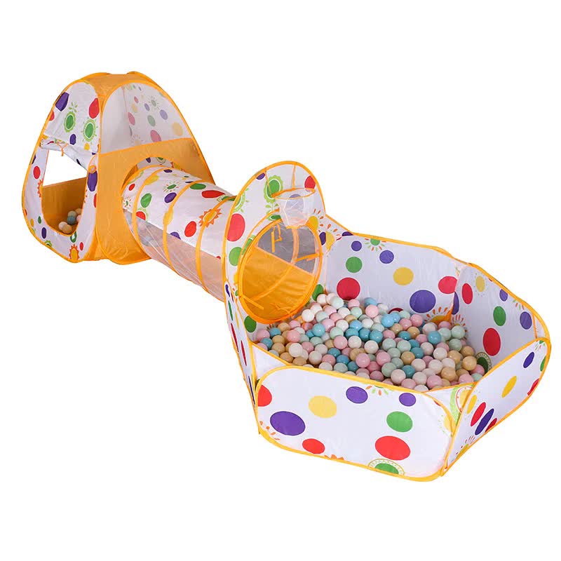 Orange 3-in-1 Kids Play Tent Set - Foldable Indoor/Outdoor Tunnel and Ball Pit with Fence Main image