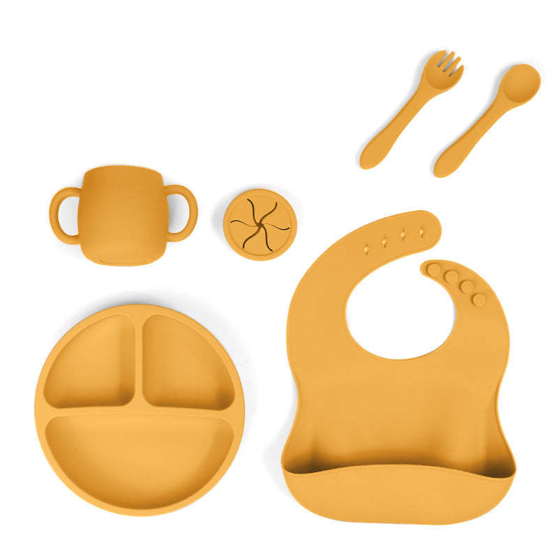Yellow 1183# Silicone Baby Feeding Set - Suction Plate, Bib, Cup & Utensils | BPA-Free Baby Tableware Main image