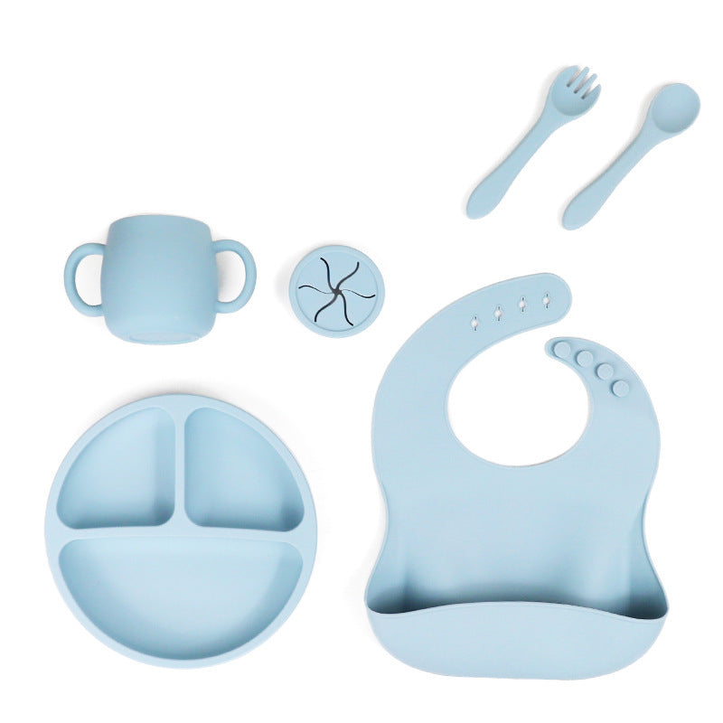 Blue 096# Silicone Baby Feeding Set - Suction Plate, Bib, Cup & Utensils | BPA-Free Baby Tableware Main image