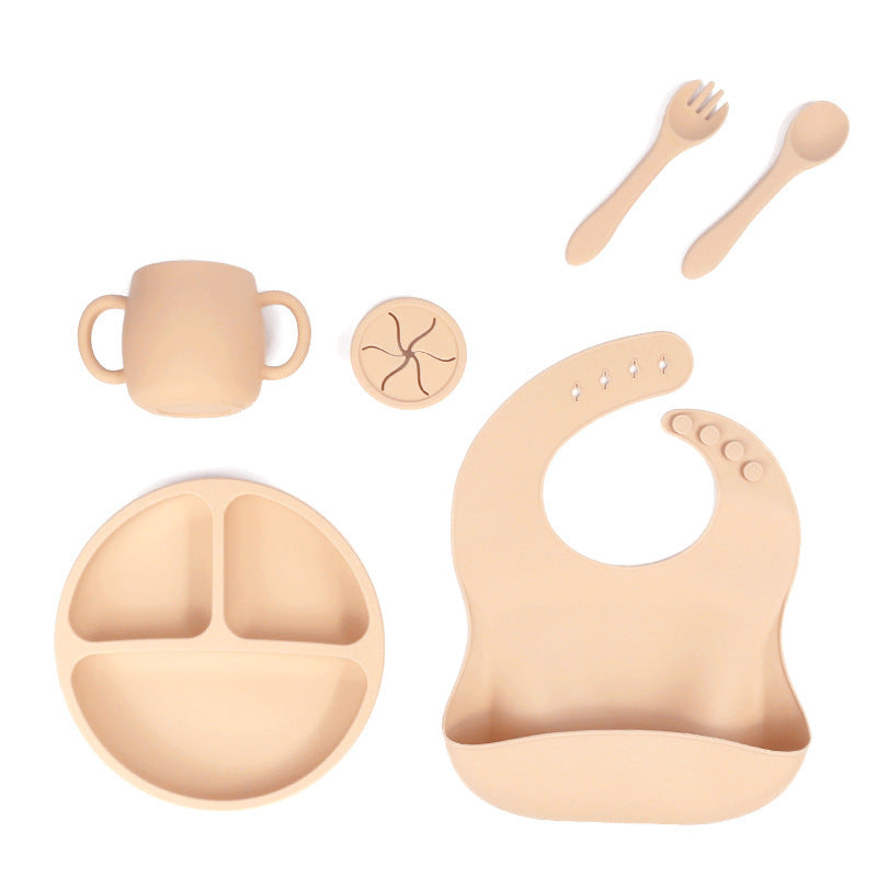 Beige 013# Silicone Baby Feeding Set - Suction Plate, Bib, Cup & Utensils | BPA-Free Baby Tableware Main image