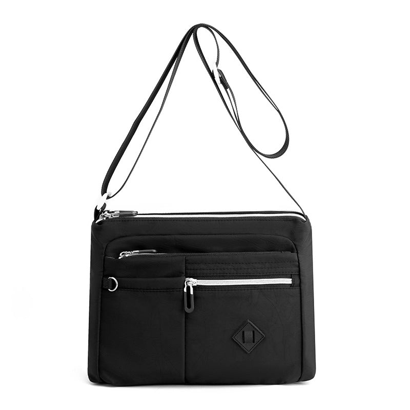 Lightweight Nylon Crossbody Shoulder Bag - Black, Adjustable Strap, Multi-Pocket Design Main image
