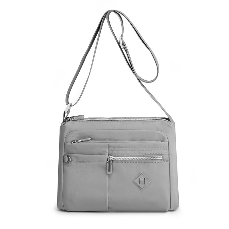 Lightweight Nylon Crossbody Shoulder Bag - Gray, Adjustable Strap, Multi-Pocket Design Main image
