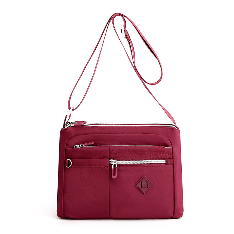 Lightweight Nylon Crossbody Shoulder Bag - Date Red, Adjustable Strap, Multi-Pocket Design Main image