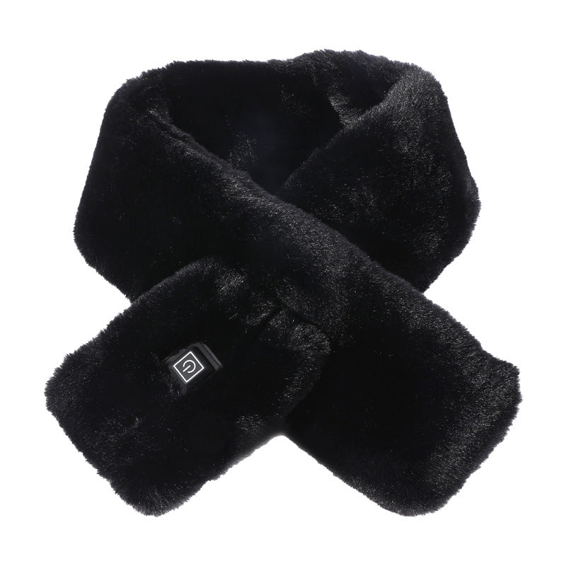 Black Adjustable Electric Heated Scarf with Plush Fabric - 3 Heat Settings Main image