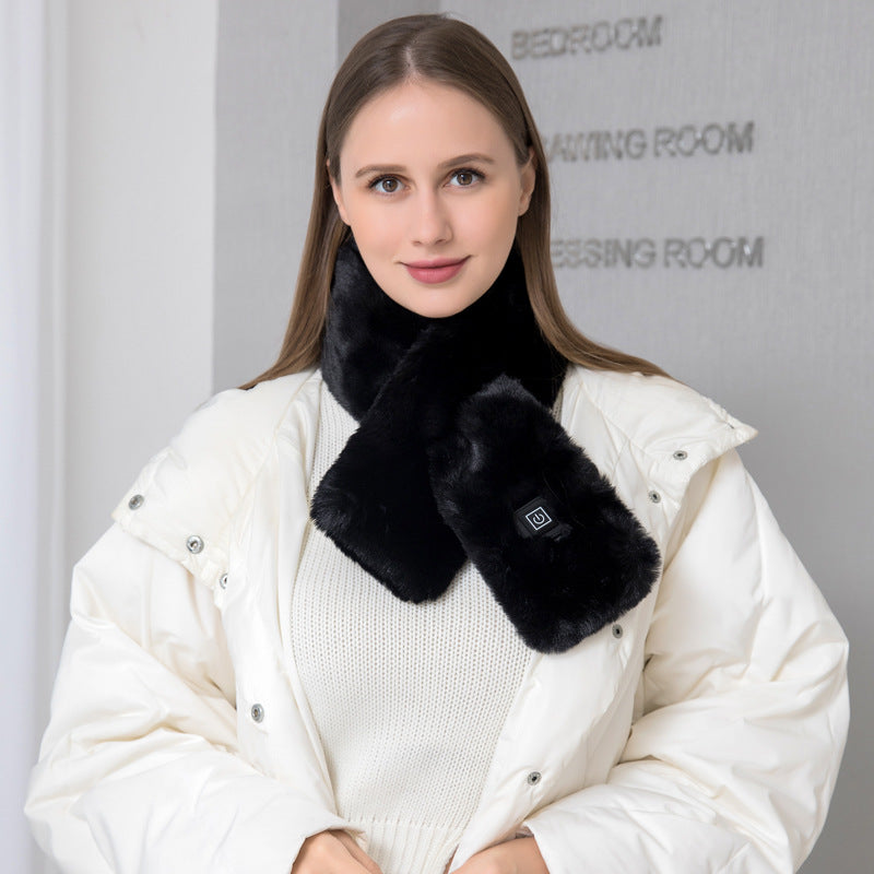 Black Adjustable Electric Heated Scarf with Plush Fabric - 3 Heat Settings Secondary image