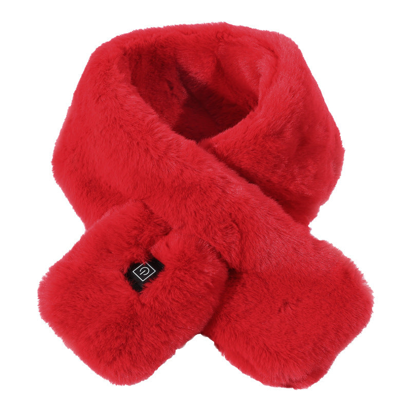 Red Adjustable Electric Heated Scarf with Plush Fabric - 3 Heat Settings Main image