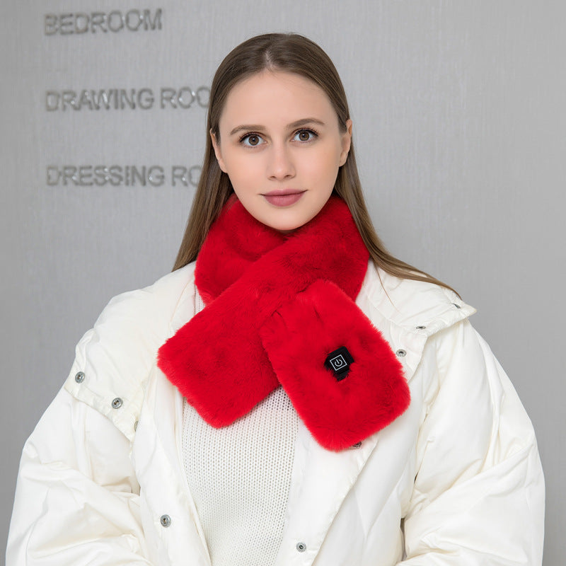 Red Adjustable Electric Heated Scarf with Plush Fabric - 3 Heat Settings Secondary image
