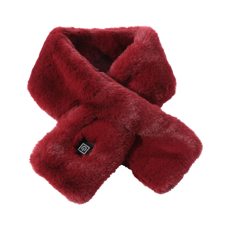 Wine Red Adjustable Electric Heated Scarf with Plush Fabric - 3 Heat Settings Main image