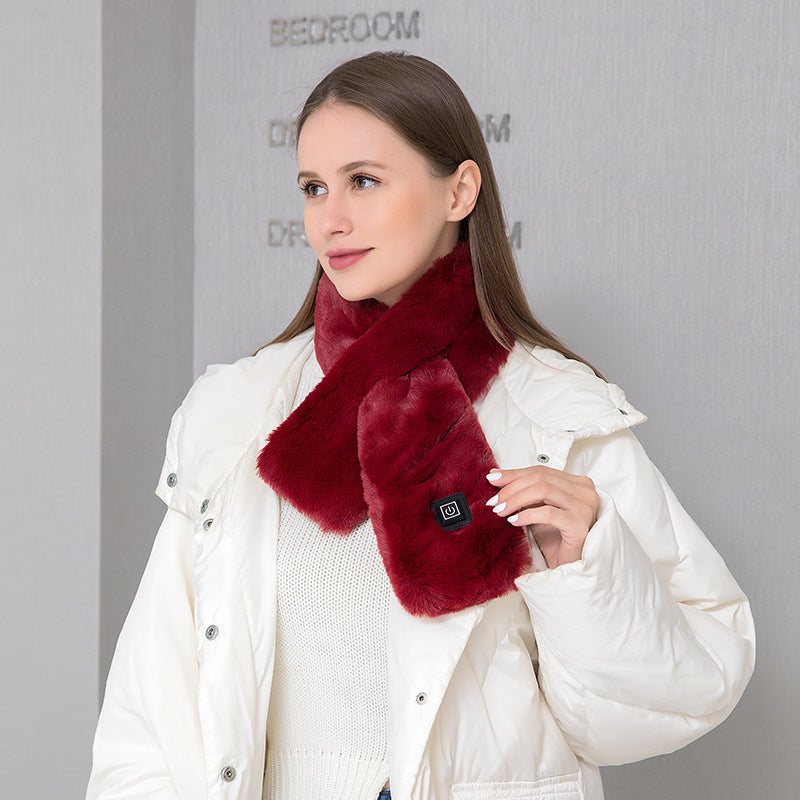 Wine Red Adjustable Electric Heated Scarf with Plush Fabric - 3 Heat Settings Secondary image