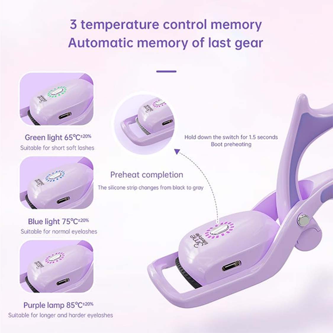 Pink Electric Heated Eyelash Curler - 3 Temperature Settings, Rechargeable, Compact Design Secondary image