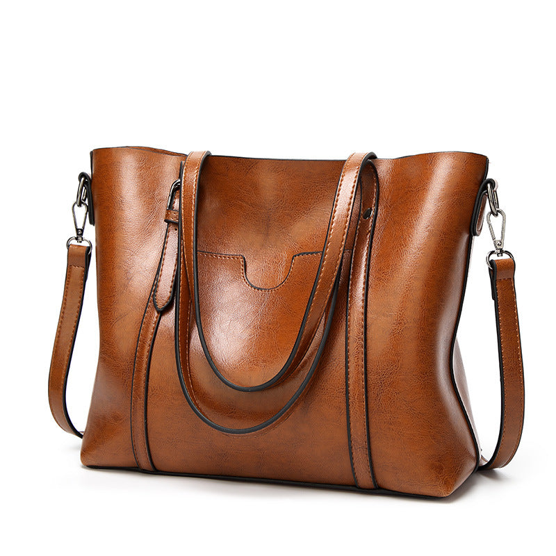 Elegant PU Leather Tote Bag with Detachable Strap - Brown Main image