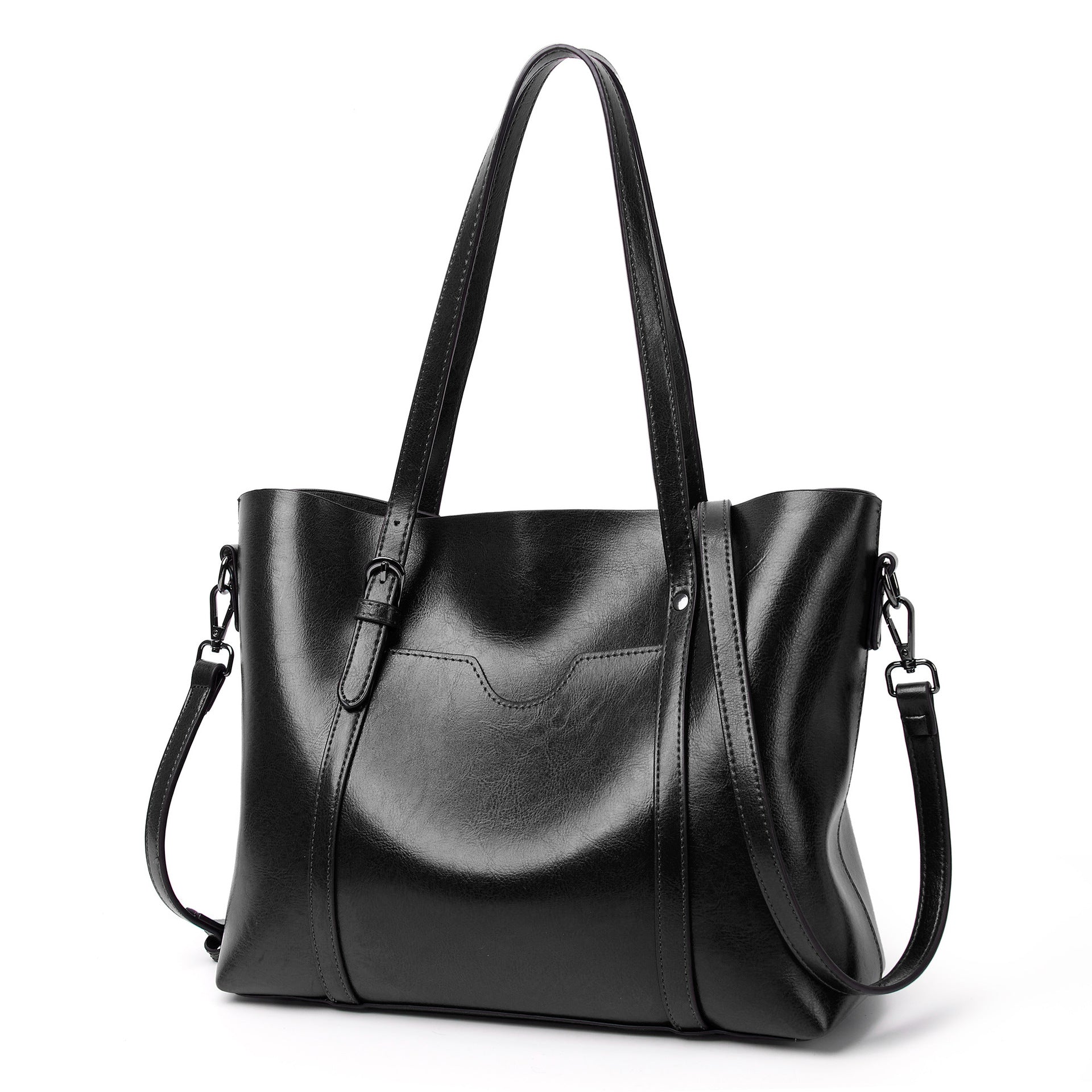 Elegant PU Leather Tote Bag with Detachable Strap - Black Main image