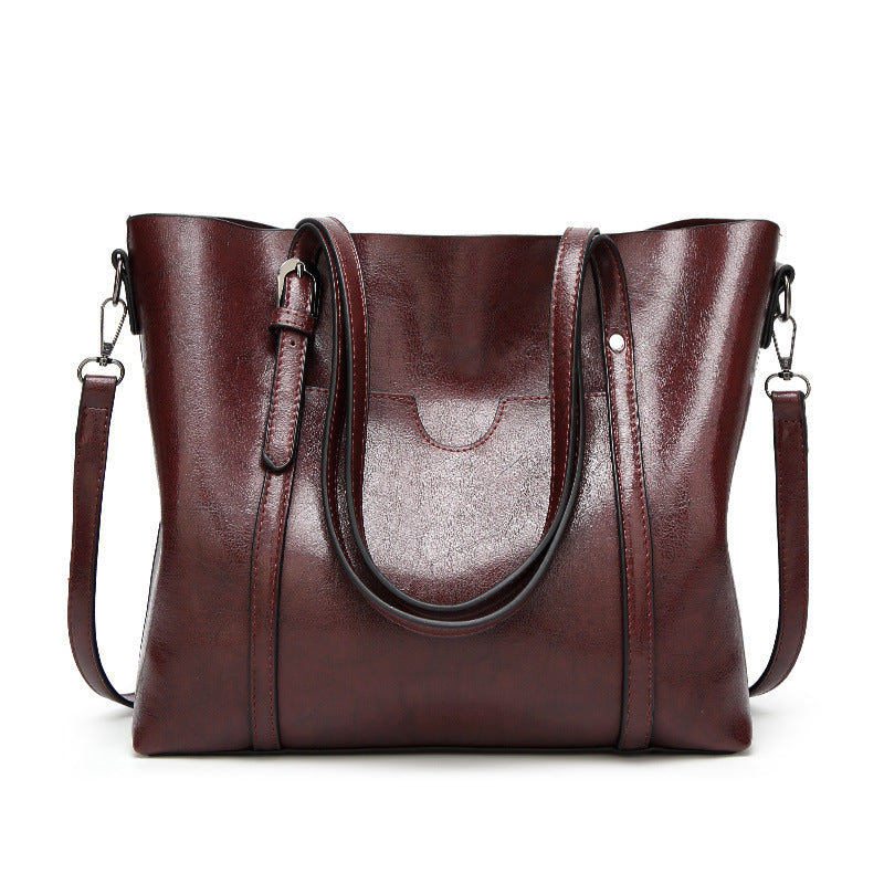 Elegant PU Leather Tote Bag with Detachable Strap - Coffee Main image
