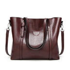 Elegant PU Leather Tote Bag with Detachable Strap - Coffee