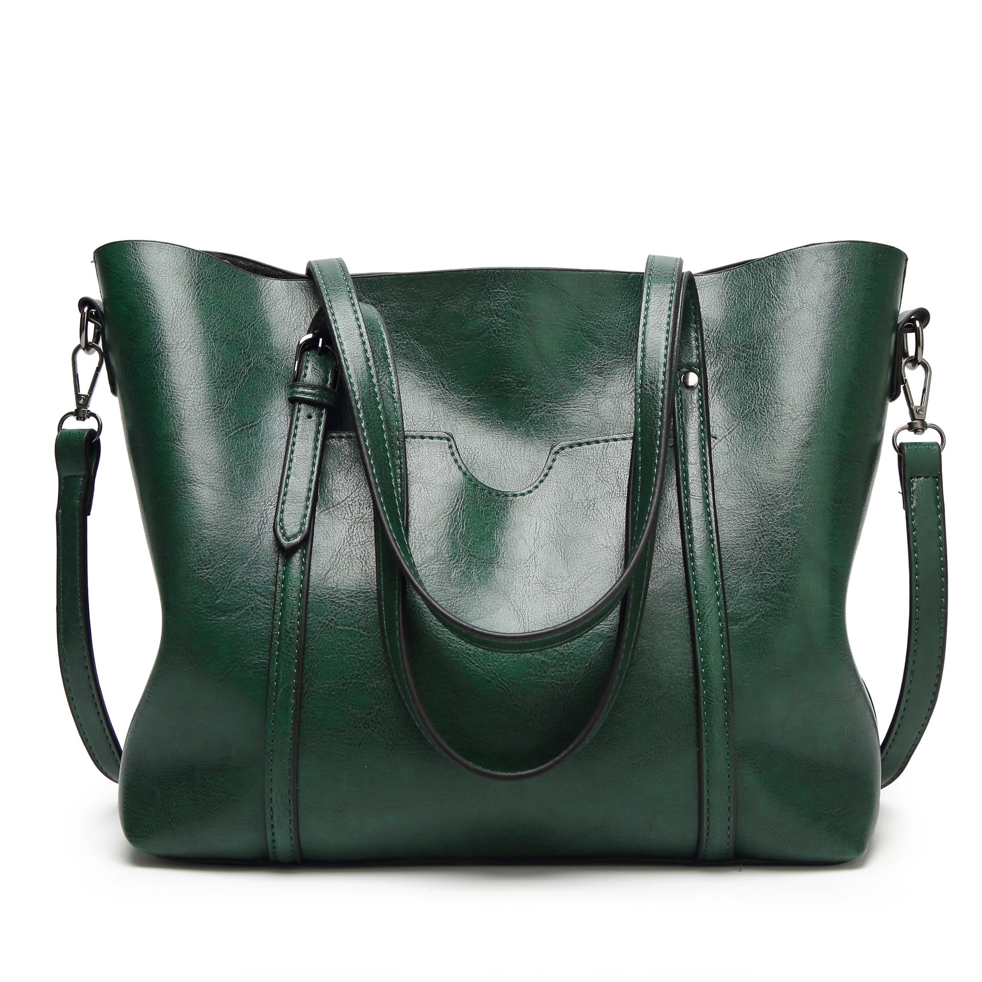 Elegant PU Leather Tote Bag with Detachable Strap - Green Main image