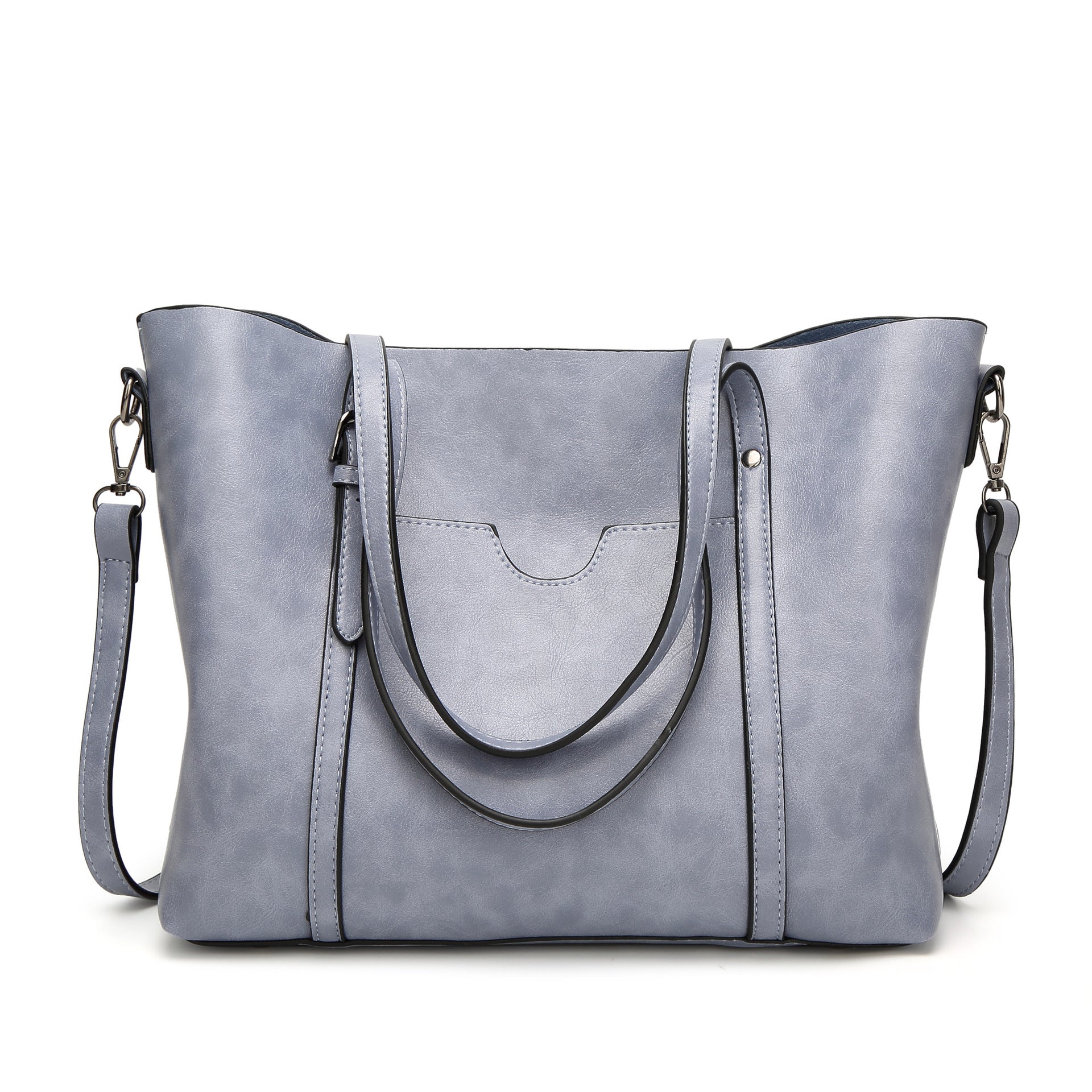 Elegant PU Leather Tote Bag with Detachable Strap - Light Blue Main image