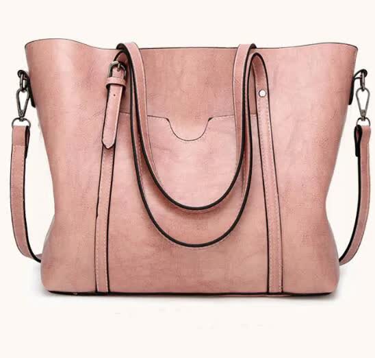 Elegant PU Leather Tote Bag with Detachable Strap - Pink Main image