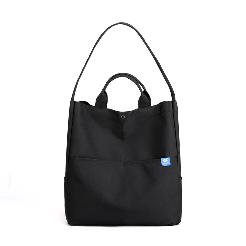Black Minimalist Nylon Tote Bag with Adjustable Shoulder Strap, Large Capacity Main image
