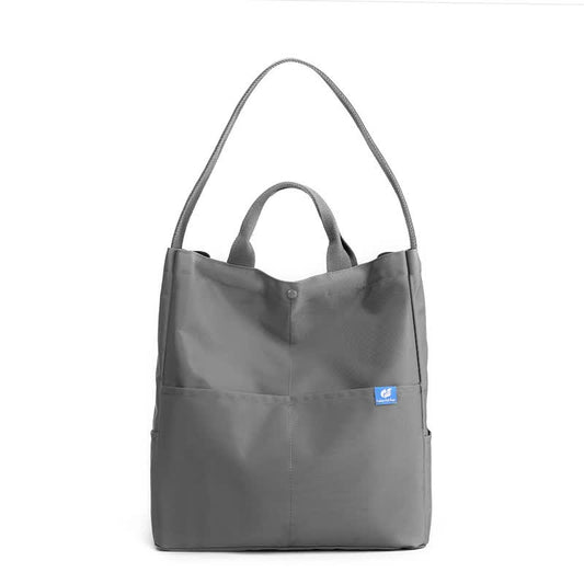 Gray Minimalist Nylon Tote Bag with Adjustable Shoulder Strap, Large Capacity