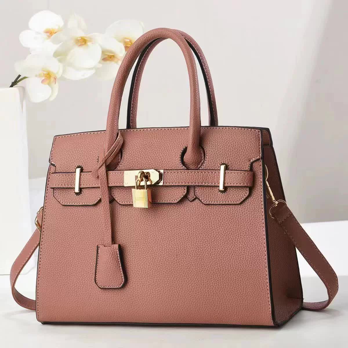 Pink Elegant PU Leather Handbag with Lock Decoration - Structured Tote Bag for Women Main image