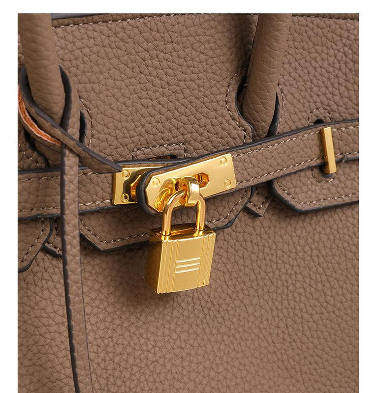 Pink Elegant PU Leather Handbag with Lock Decoration - Structured Tote Bag for Women Secondary image